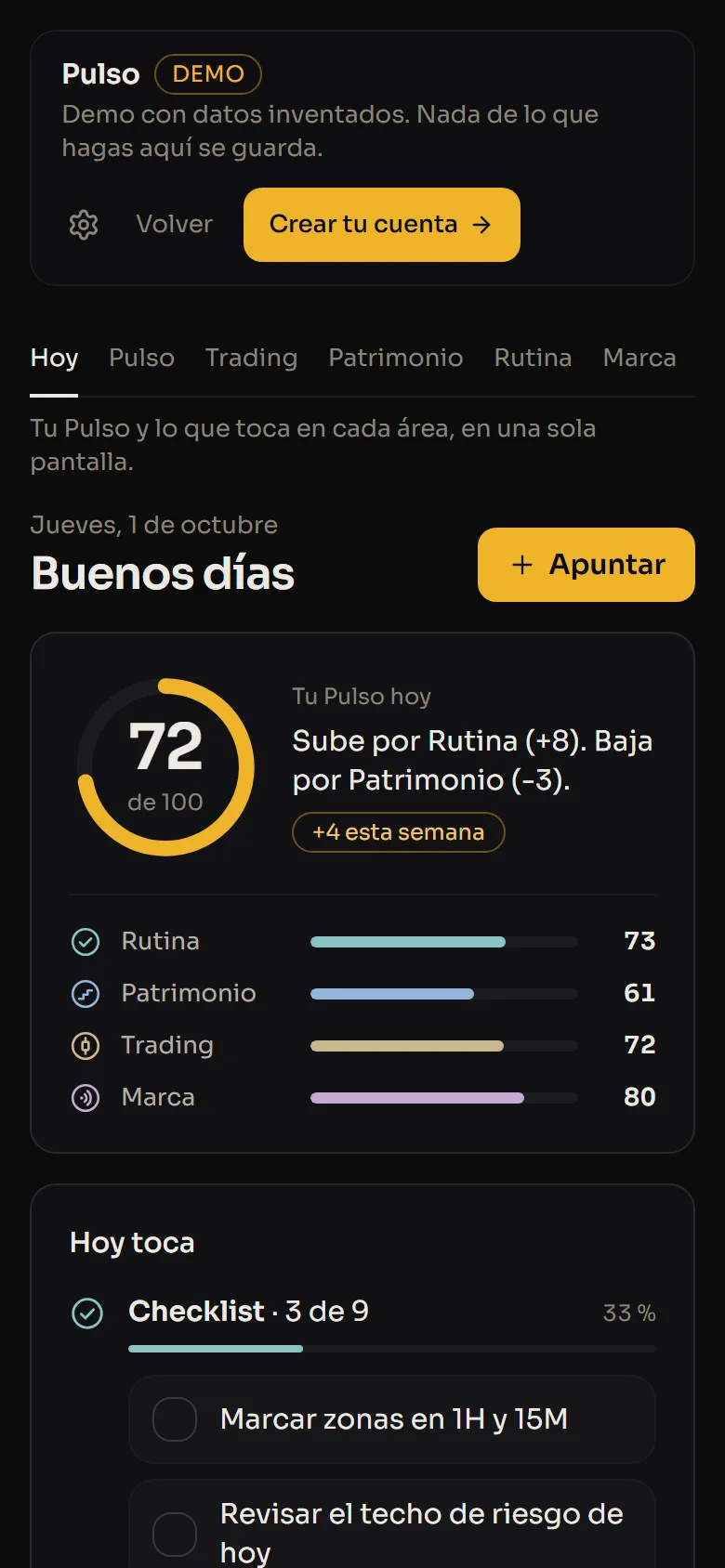 La pantalla de Hoy de Pulso en el móvil, con el Pulso del día