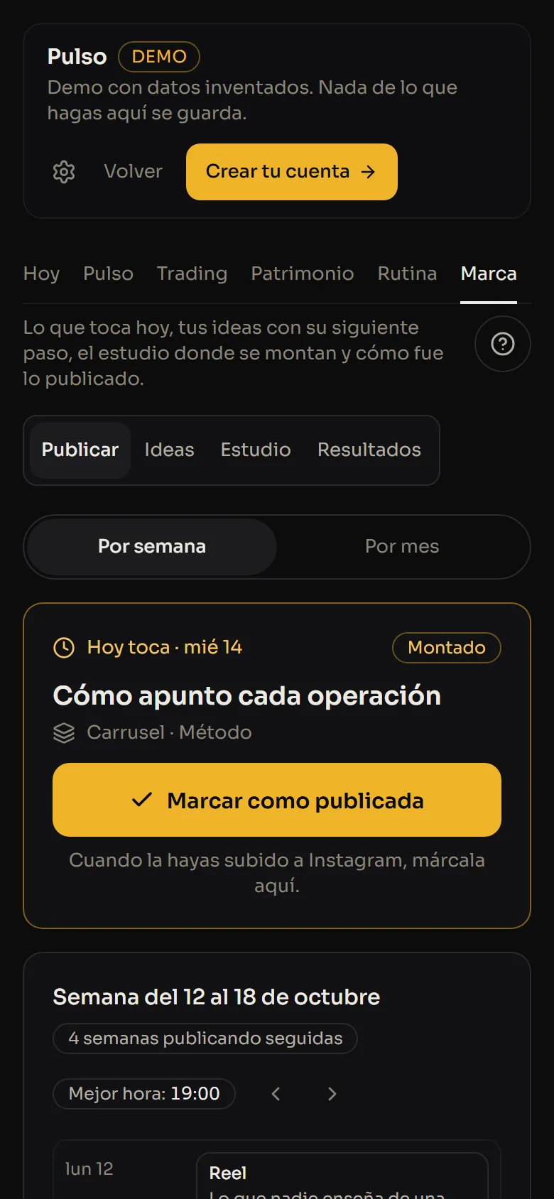 La pantalla de Marca en el móvil, con el plan de la semana